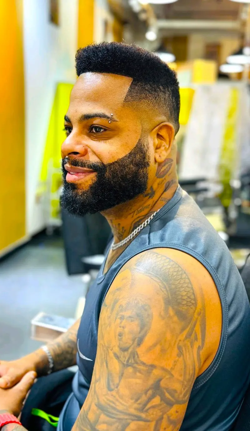 clean fade haircut with sharp beard lineup at Kings Afro Barbershop in JVC Dubai